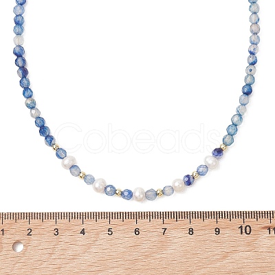 4MM Natural Agate(Dyed & Heated) Faceted Round & Potato Natural Pearl Beaded Necklaces NJEW-JN06031-1