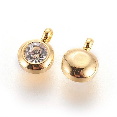 304 Stainless Steel Rhinestone Charms X-STAS-P237-10G-13-1