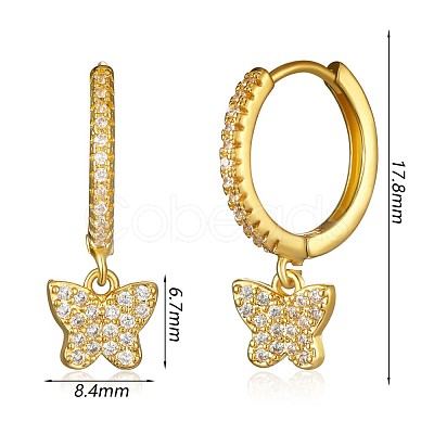 Clear Cubic Zirconia Butterfly Dangle Hoop Earrings JE924A-1