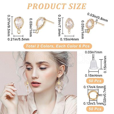 12Pcs 2 Style Brass Stud Earring Findings KK-CN0001-92-1
