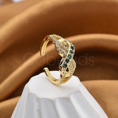 Rack Plating Brass Micro Pave Cubic Zirconia Cuff Finger Rings for Women RJEW-M028-43G-1