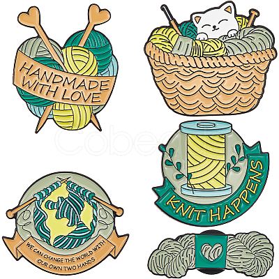 SUNNYCLUE 5Pcs 5 Styles Knitting Theme Enamel Pins JEWB-SC0001-41-1