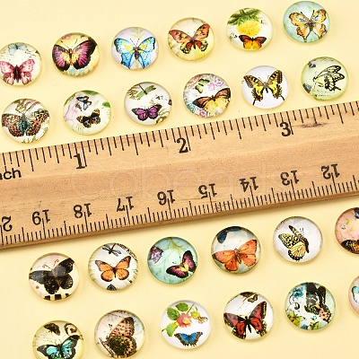 60Pcs Half Round with Butterfly Glass Cabochons GGLA-FS0001-16B-1