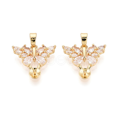 Brass with Cubic Zirconia Cup Pearl Peg Bails Pin Pendants KK-T079-51G-1