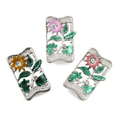 Brass Crystal Rhinestone Rectangle with Flower Multi-Strands Links KK-P306-19P-1