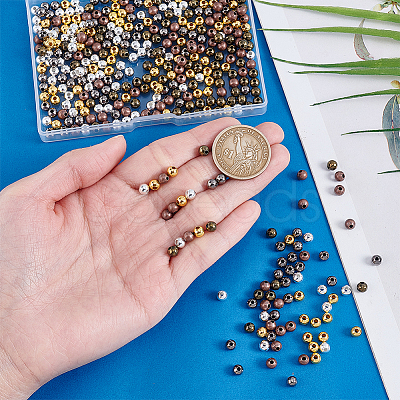 400Pcs 5 Colors Brass Smooth Round Beads KK-PH0010-74-1