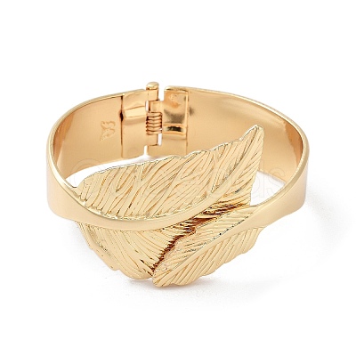 Leaf Alloy Cuff Bangles BJEW-C058-06G-1