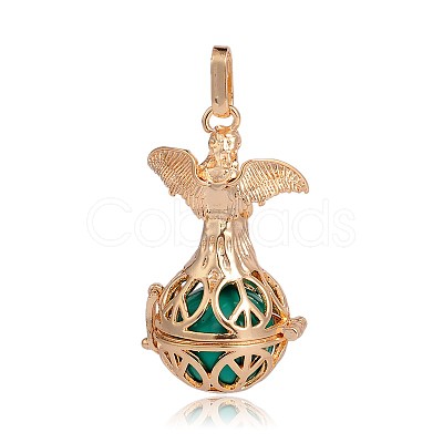 Golden Plated Brass Hollow Round Cage Pendants KK-J251-09G-1