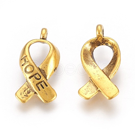 Breast Cancer Awareness Ribbon Carved Word Hope Tibetan Style Alloy Message Pendants TIBEP-S278-AG-LF-1