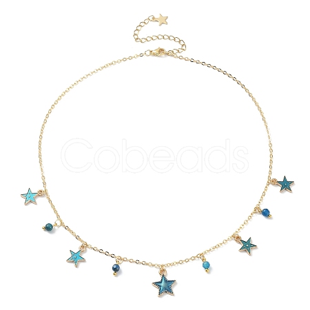 Natural Agate Round & Alloy Enamel Star Charms Bib Necklace with 304 Stainless Steel Chains NJEW-JN04404-03-1
