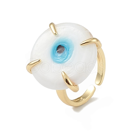 Lampwork Evil Eye Open Cuff Ring RJEW-C051-01G-06-1