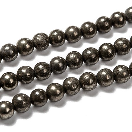 Natural Pyrite Beads Strands G-L031-6mm-01-1
