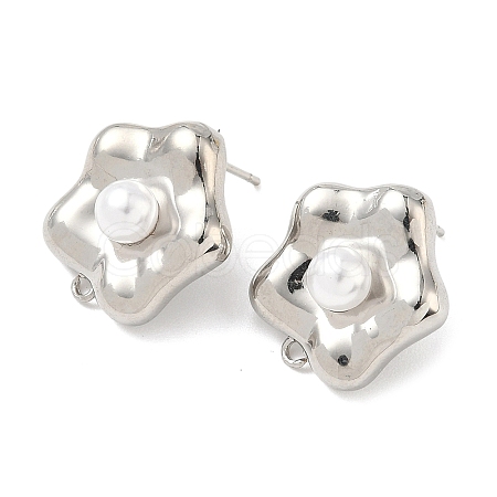 Brass Plastic Pearl Stud Earring Findings KK-G547-06P-1