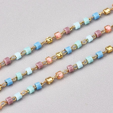 3.28 Feet Handmade Glass Seed Beaded Chains X-CHS-G012-06G-1