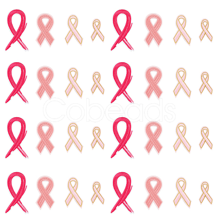 32Pcs 4 Style Breast Cancer Awareness Ribbon Computerized Embroidery Cloth Iron on Patches PATC-FG0001-31-1