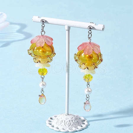 Jellyfish 304 Stainless Steel Shell Pearl Dangle Stud Earrings EJEW-TA00773-03-1