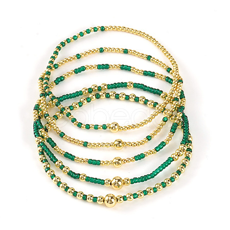 5Pcs Glass Seed Beads & CCB Beads Stretch Bracelets TB4137-1-1