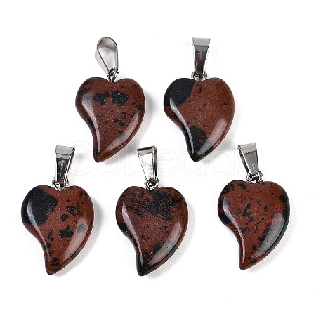 Natural Mahogany Obsidian Heart Pendants G-H073-03P-12-1