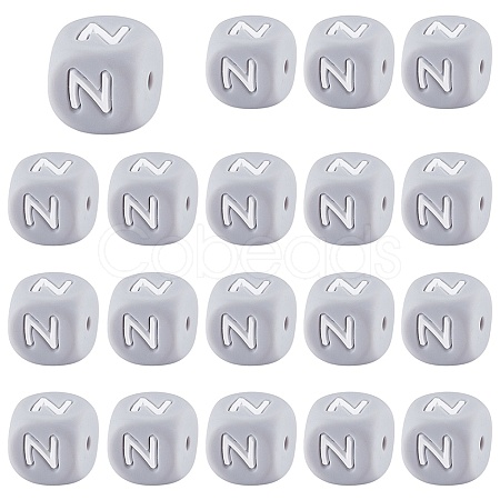 20Pcs Grey Cube Letter Silicone Beads 12x12x12mm Square Dice Alphabet Beads with 2mm Hole Spacer Loose Letter Beads for Bracelet Necklace Jewelry Making JX436N-1
