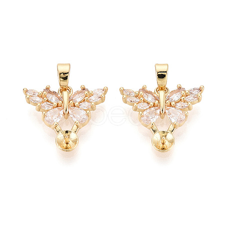 Brass with Cubic Zirconia Cup Pearl Peg Bails Pin Pendants KK-T079-51G-1