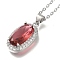 304 Stainless Steel Cable Chain Necklaces, Brass Clear Cubic Zirconia Oval Pendant Necklaces, Platinum & Stainless Steel Color, Indian Red, 17.52 inch(44.5cm)