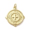 Brass Pendants, with Jump Ring, Flat Round with Cross, Real 14K Gold Plated, 23.5x21x2mm, Hole: 3.2mm