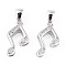 Rhodium Plated 925 Sterling Silver Micro Pave Clear Cubic Zirconia Musical Note Charms wit S925 Stamp, Real Platinum Plated, 15x8.5x3.5mm, Hole: 2.5x4mm