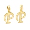 Rack Plating Eco-Friendly Brass Letter Pendants, Real 18K Gold Long-Lasting Plated, Cadmium Free & Lead Free, Letter.P, 17x13x1.4mm, Hole: 6.5x3.3mm