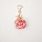 Satin Rose Pendant Decorations, with Heart Lobster Claw Clasps, Coral, 105mm