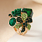 Personality Alloy Rhinestones Ring, Resin Flower Adjustable Fashion Ring, Green