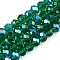 Electroplate Glass Beads Strands, Half Rainbow Plated, Faceted, Rondelle, Green, 6x5mm, Hole: 1mm, about 84~85pcs/strand, 41.5~42cm