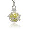 Silver Color Plated Brass Hollow Round Cage Pendants, with No Hole Spray Painted Brass Round Ball Beads, Champagne Yellow, 36x25x21mm, Hole: 3x8mm