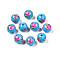 Opaque Printed Acrylic Beads, Round with Flower Pattern, Deep Sky Blue, 9x9.5mm, Hole: 1.8mm