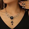 Flower Alloy Rhinestone Pendant Necklaces & Teardrop Stud Dangle Earrings Sets FS-WG19EE6-06-2