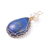 Natural Lapis Lazuli Copper Wire Wrapped Pendants PALLOY-JF01398-01-3