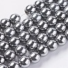 Silver Plated Magnetic Synthetic Hematite Round Beads Strands X-G-H1098-1-1