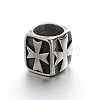 Retro Smooth 304 Stainless Steel Large Hole Cube Beads with Cross STAS-I031-28-1