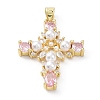 Brass Pave Cubic Zirconia with ABS Plastic Imitation Pearl Pendants KK-G467-01G-2