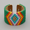 Adjustable Bohemian Style 304 Stainless Steel and Glass Seed Beads Cuff Rings FS-WG09053-22-1