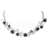 Round Glass Beaded Bib 304 Stainless Steel Rolo Chain Necklaces NJEW-JN05359-03-2