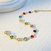 Brass Glass Link Chain Bracelets for Women WGAE243-01-3