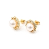 Round Brass Micro Pave Clear Cubic Zirconia Stud Earrings EJEW-C154-07G-4