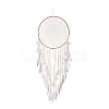 Handmade Round Cotton Woven Net/Web with Feather Wall Hanging Decoration HJEW-G015-02B-1