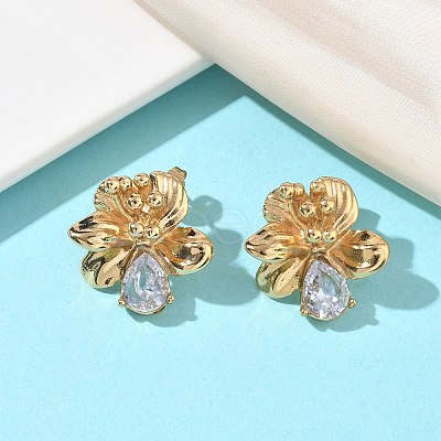 Valentine's Day 304 Stainless Steel Cubic Zirconia Stud Earrings for Women EJEW-F411-01G-02-1