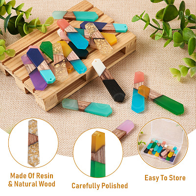 18Pcs 9 Styles Resin & Walnut Wood Pendants RESI-BT0001-25-1