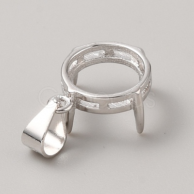 Rhodium Plated 925 Sterling Silver Open Back Bezel Pendant Cabochon Settings LS-STER-WH0004-018C-1