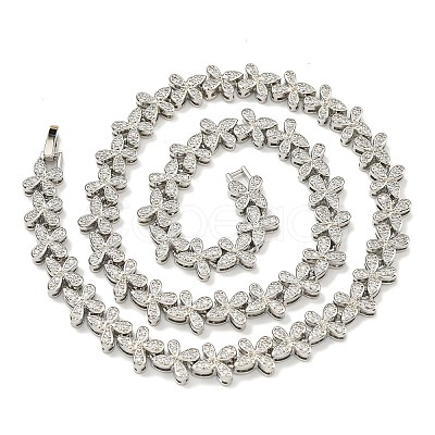 Rack Plating Brass Pave Cubic Zirconia Butterfly Link Necklaces NJEW-A031-03P-05-1
