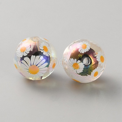 UV Plating Printed Transparent Acrylic Beads TACR-WH0013-19A-1