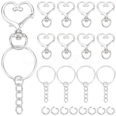 150Pcs 3 Styles Heart Shape Zinc Alloy Swivel Lobster Clasp with Iron Split Key Rings with 304 Stainless Steel Jump Rings FIND-SP0002-59P-1