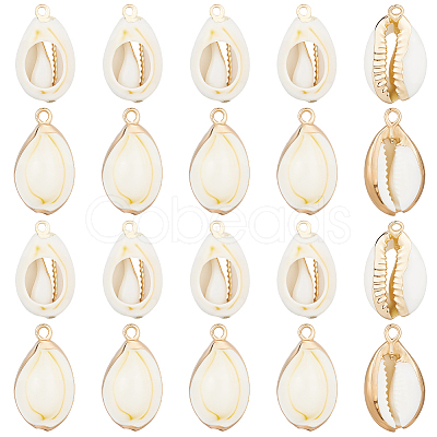 20Pcs 2 Colors Electroplated Natural Cowrie Shell Pendants SSHEL-BBC0001-05-1